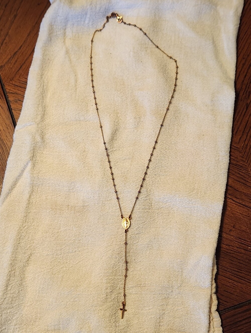 Gold-plated Rosary Y-Necklace with Crucifix Pendant